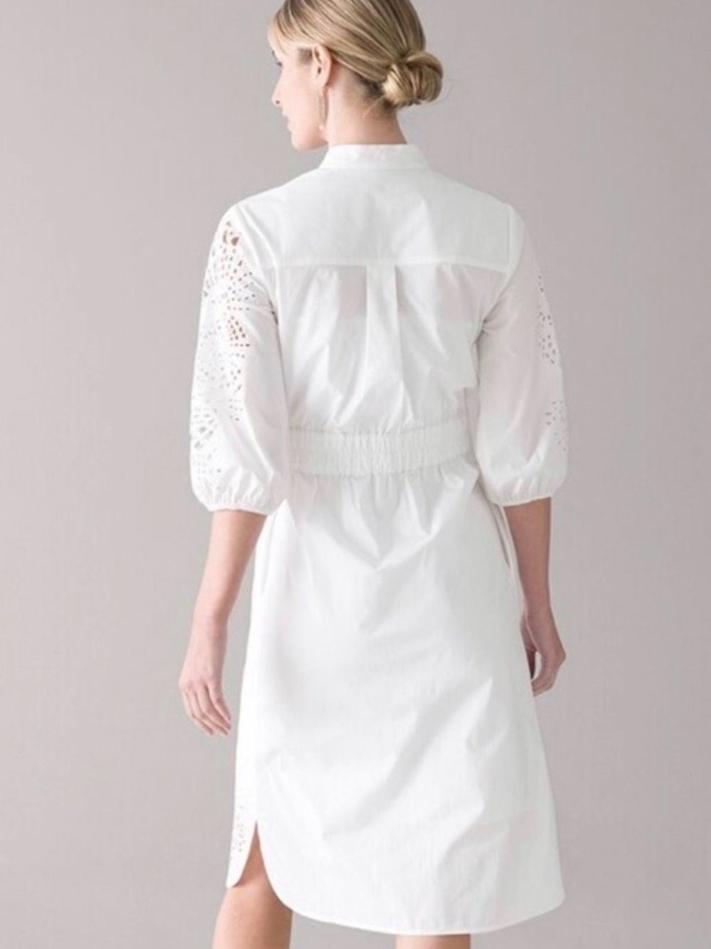 WHITE HOUSE BLACK MARKET laser cut embroidered Eyelet Tie-Waist Shirt Dress - Picture 2 of 4